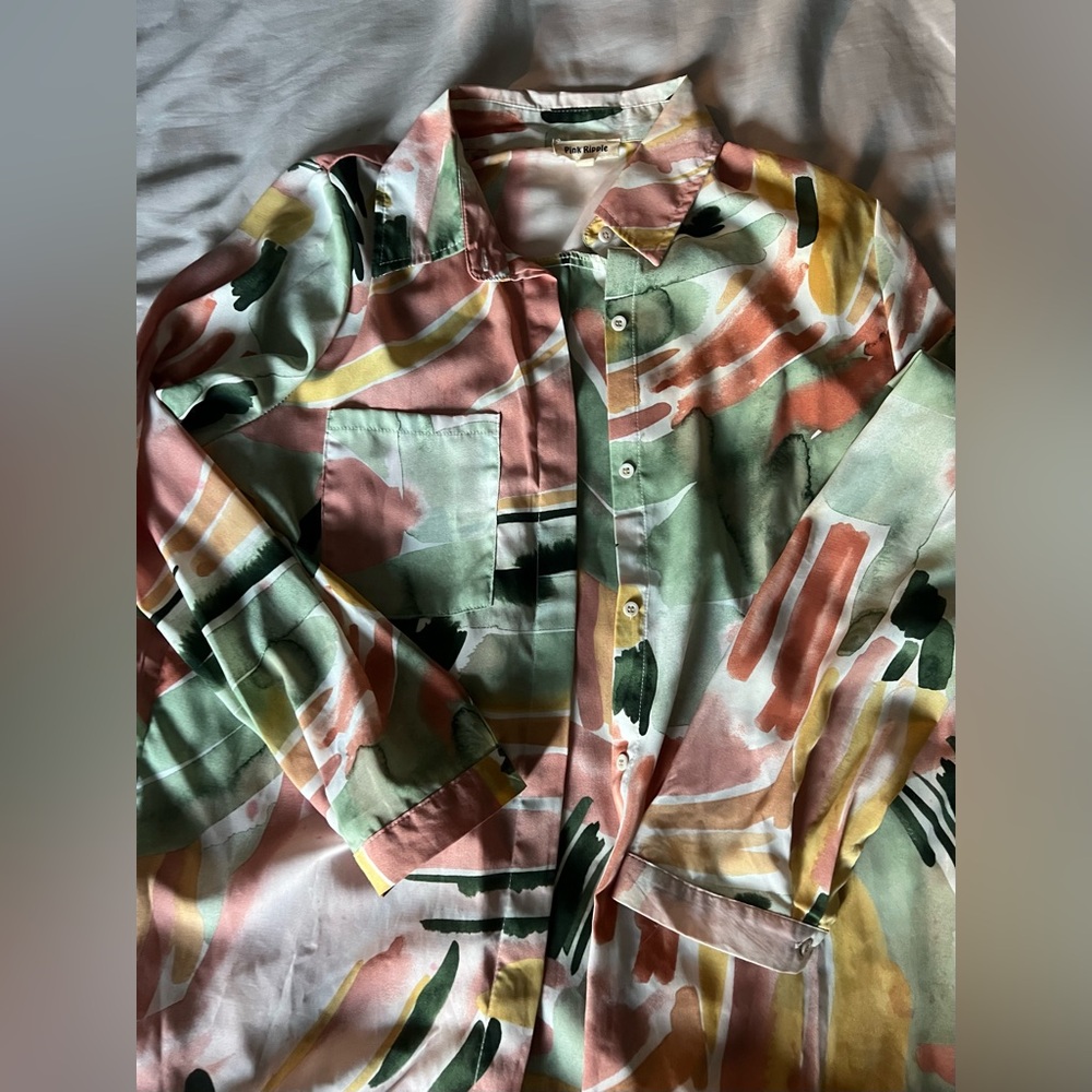 Pink Ripple Abstract Multicolor Button-Up Shirt